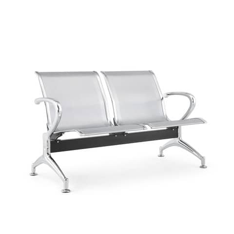 Panca in acciaio microforato per sala d’attesa Serena Group grigio – 2 posti L123 x P68 x H78 cm – SJ820G-2