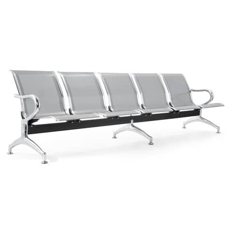 Panca in acciaio microforato per sala d’attesa Serena Group grigio – 5 posti L293 x P68 x H78 cm – SJ820G-5