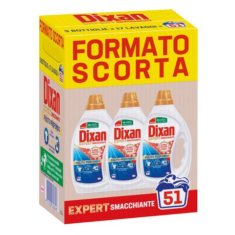 Detersivo liquido per bucato Dixan Expert smacchiante da 17 lavaggi – conf. 3 pezzi in OMAGGIO al Kit K00134