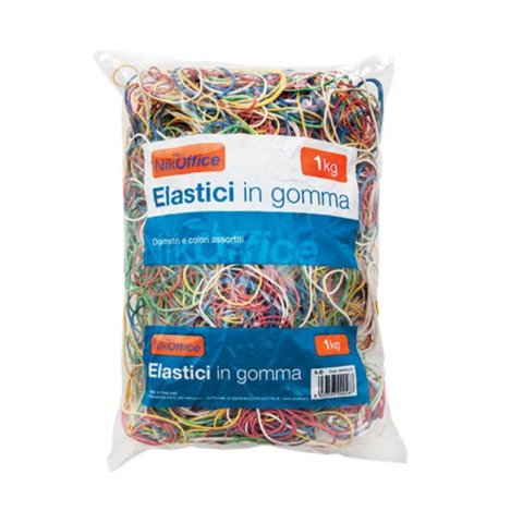 Elastici in gomma Nikoffice in busta da 1 Kg – misure e colori assortiti – 06NIK032