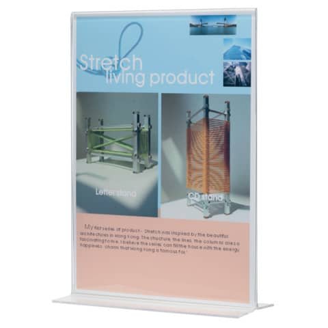 Porta-avvisi Q-Connect in polistirolo con base a T trasparente per formato 15x7xH.21,3 cm – KF04175