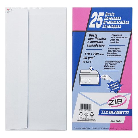Buste Blasetti STRIP 90 g/m² bianco – co 110×230 mm – 551