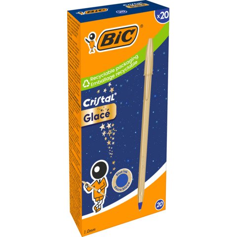 Penna a sfera con cappuccio BIC Cristal Glacé punta M 1 mm – inchiostro blu – colore fusto oro – 302522