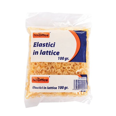 Elastici per lotteria Nikoffice in lattice in busta da 100 g – diametro 0,5 mm – giallo – 06NIK035