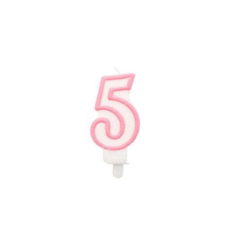 Candelina Party Go bianco e rosa H.6 cm  EA0199