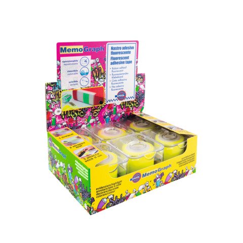 Nastro adesivo con dispenser Eurocel Memograph scrivibile e removibile – 50 mm x 10 m – in PVC – giallo – 021500632