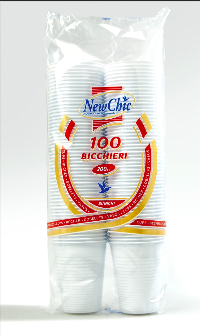 Bicchieri Monouso Bianco 200cc 100% Materiale riciclabile  100 Pz