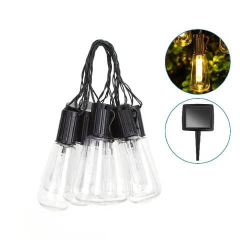 Catena luminosa LED da esterno Aigostar con pannello solare 10 lampadine trasp. a tubo a luce calda 3,8 m – B10201VRI