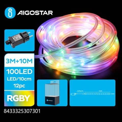 Catena luminosa tubolare per interni ed esterni a basso voltaggio Aigostar multicolore 10 m 100 led – 307301