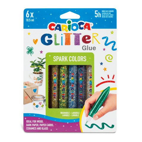 Conf. 6 blister da 6 colle Carioca colorate 10,5 ml – effetto glitter spark – 42110