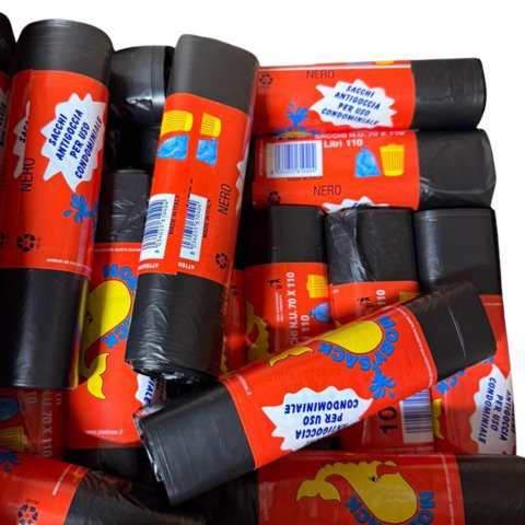 Sacchi immondizia per rifiuti inorganici Moby Sack 110 L – 70×110 cm nero – rotolo da 10 pezzi – 6114