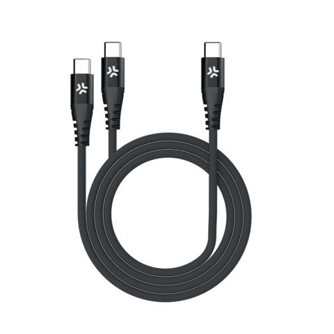 Cavo USB-C / 2x USB-C in nylon intrecciato Celly 100W 1,3 m – nero USBC2USBCBK