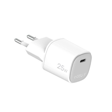 Caricatore da parete Celly GaN 25W con 1x USB-C – bianco UPTC1USBC25WWH