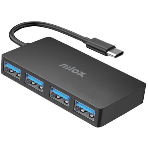 Hub slim USB-C Nilox Tech 4x USB-A 3.2 Gen 1 SuperSpeed fino a 5 Gbps 7,6×4,1×1,1 cm – colore nero –
