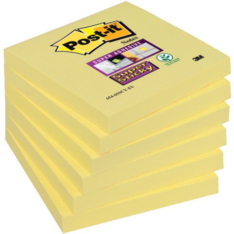 Foglietti riposizionabili Post-it® Super Sticky 76×76 mm – giallo Canary – conf. 6 blocchetti da 90 ff – 654-6SS-CY