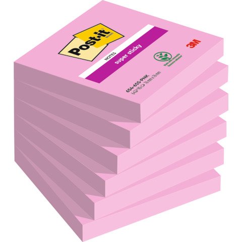 Foglietti riposizionabili Post-it® Super Sticky 76×76 mm – rosa tropicale – conf. 6 blocchetti da 90 ff 654-6SS-PNK