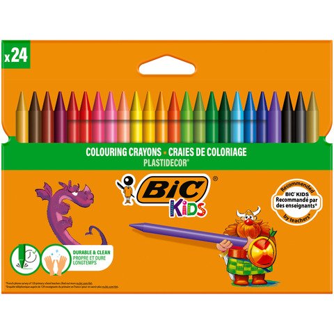 Pastelli a cera BIC Kids Plastidecor in conf. da 24 colori assortiti – 8297724