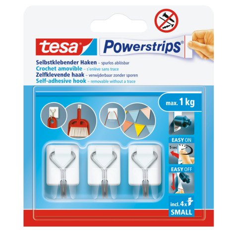 Ganci autoadesivi in filo metallico Tesa Powerstrips S bianco – conf. 3 pz – 57615-00001-00
