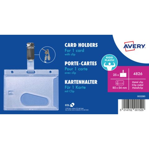 Porta Badge di sicurezza rigidi con clip Avery 54×85 mm – trasparente – conf. 25 pz – 4826