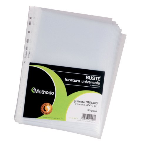 Buste a perforazione universale Methodo Strong 22×30 cm – alto spessore – conf. 50 pz – finitura liscia – X212395