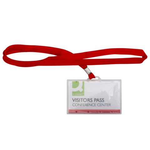 Portabadge rigido in PP Q-Connect 94×60 mm con cordoncino rosso – conf. 50 pz – KF03303