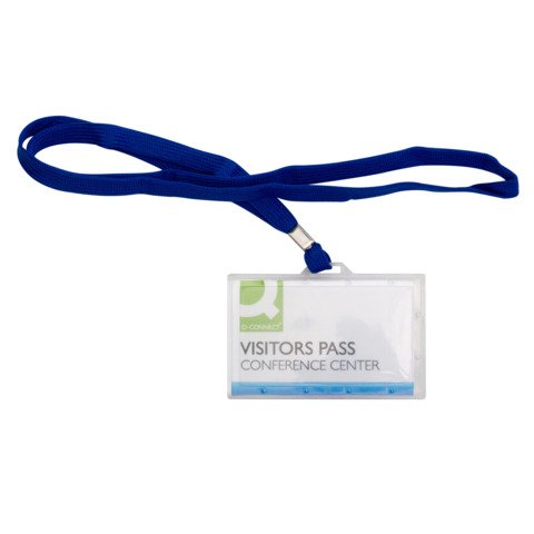 Portabadge rigido in PP Q-Connect 94×60 mm con cordoncino blu – conf. 50 pz – KF17112