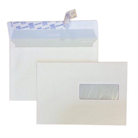 Buste senza finestra Blasetti Strip 90 con lembo strip – 90 g/m² bianco – 16×23 cm – conf. 500 pz – 0077