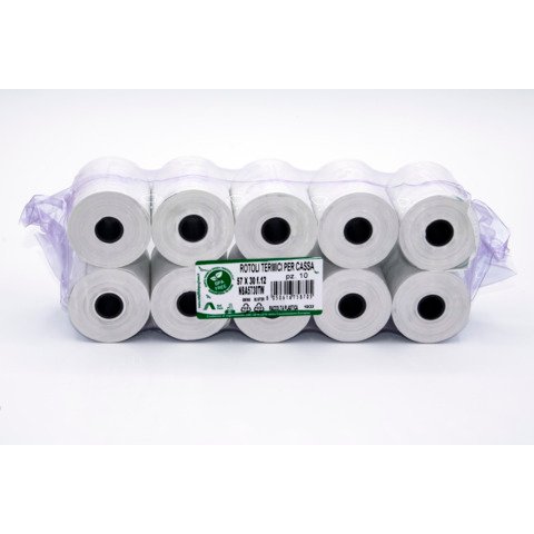 Rotoli registratore di cassa Rotolificio Pugliese BPA Free 48 g/m² – 57 mm foro 12 mm – conf. 10 pz – NBA5730TW