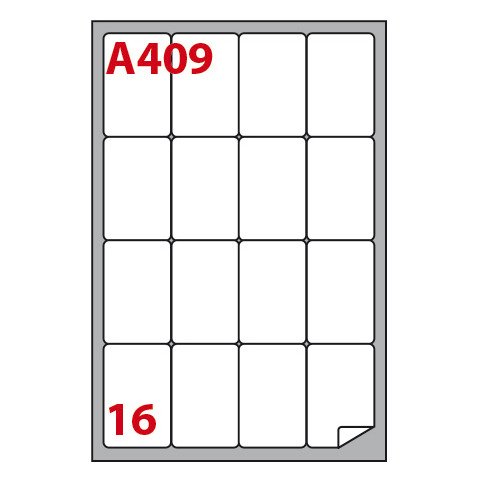 Etichette bianche permanenti in foglio A4 Markin Copiatabu 16 et./foglio – 47,7×70 mm – conf. 100 fogli – X210A409