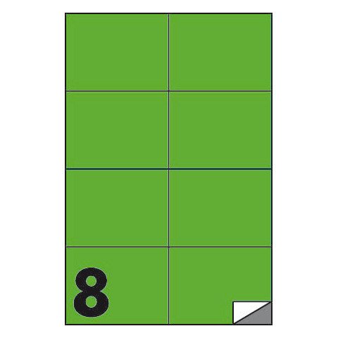Etichette fluo permanenti Markin Copiatabu 105×74 mm in foglio A4 – 8 et./foglio verde – conf. 100 fogli