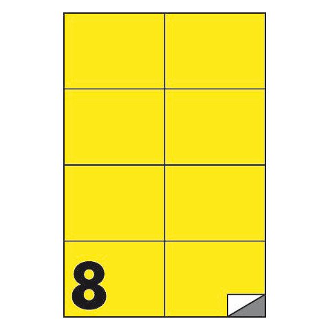Etichette fluo permanenti Markin Copiatabu 105×74 mm in foglio A4 – 8 et./foglio giallo – conf. 100 fogli