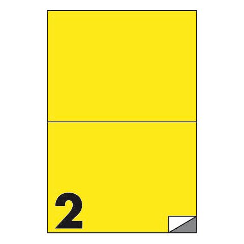 Etichette fluo permanenti Markin Copiatabu 210×148 mm in foglio A4 – 2 et./foglio giallo – conf. 100 fogli