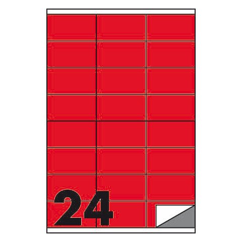 Etichette fluo permanenti Markin Copiatabu 70×36 mm in foglio A4 – 24 et./foglio rosso – conf. 100 fogli