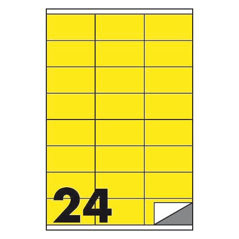 Etichette fluo permanenti Markin Copiatabu 70×36 mm in foglio A4 – 24 et./foglio giallo – conf. 100 fogli
