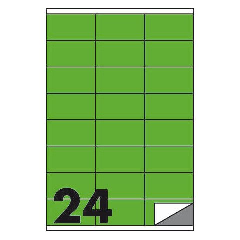 Etichette fluo permanenti Markin Copiatabu 70×36 mm in foglio A4 – 24 et./foglio verde – conf. 100 fogli