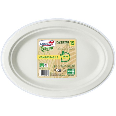 Piatti ovali bianchi in polpa Dopla Green Maxi Pfas Free 254×317 mm bianco – Ø 317 mm – conf. 15 pz – 07905