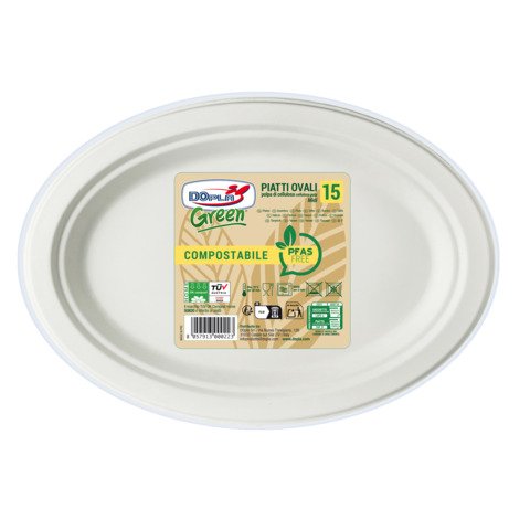 Piatti ovali in polpa Dopla Green Midi Pfas Free 260×195 mm bianco – Ø 260 mm – conf. 15 pz – 07776