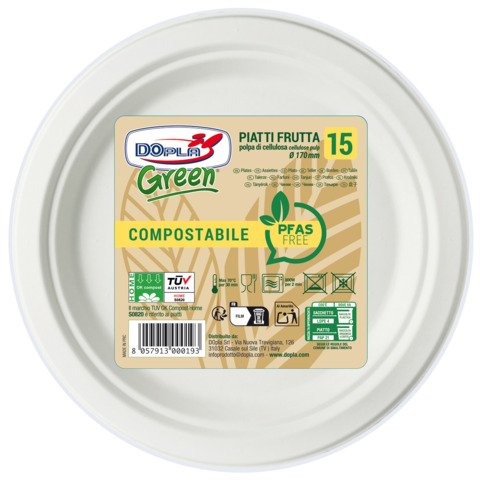 Piatti frutta in polpa Dopla Green Pfas Free bianco – Ø 170 mm – conf. 15 pz – 07903
