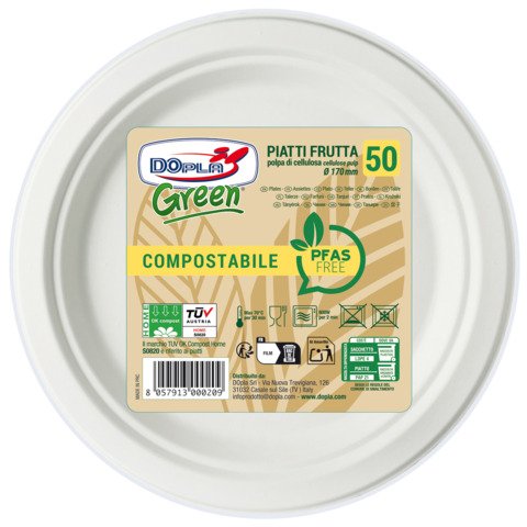 Piatti frutta in polpa Dopla Green Pfas Free bianco – Ø 170 mm – conf. 50 pz – 07904