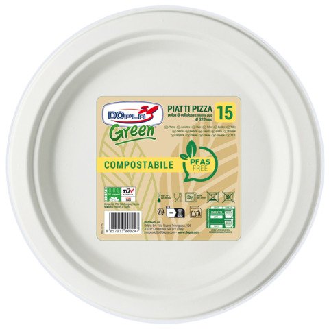 Piatti pizza in polpa Dopla Green Pfas Free bianco – Ø 320 mm – conf. 15 pz – 07906