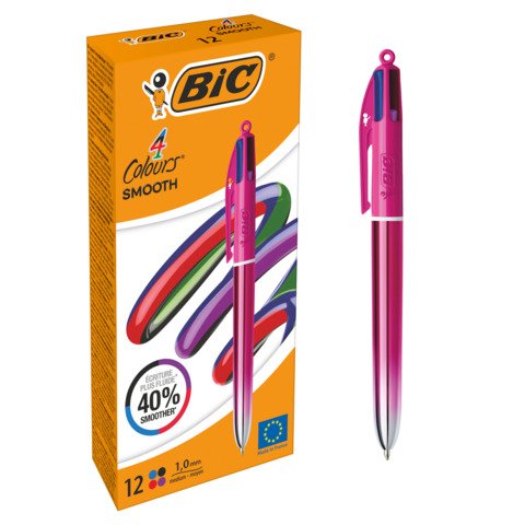 Penna a sfera a scatto BIC 4 Colours Smooth Gradient fucsia 1 mm – conf. 12 pz – 303084