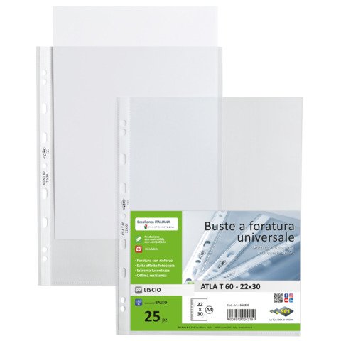 Buste a perforazione universale Sei Rota Atla 22×30 cm in PP basso spessore – finitura liscia – conf. 25 pz – 662203