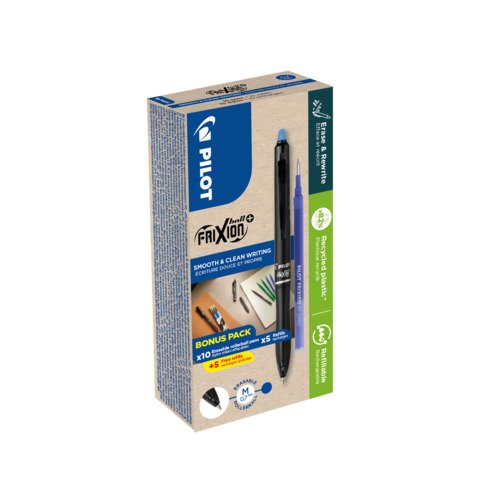 Penna a sfera a scatto cancellabile Pilot Frixion Ball+ 0,7 mm GREEN PACK 10 + 10 refill blu – 040344