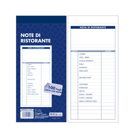 Blocco note ristorante O.C.L. 100 fogli a 3 colonne -10,2×21,6 cm – conf. 2 blocchi – 0207N