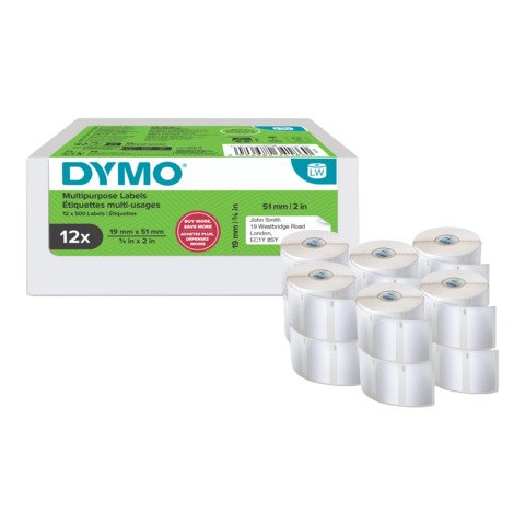 Rotoli 500 etichette DYMO® Label Writer multiuso 19×51 mm – bianco – VALUE PACK 12 rotoli – 2234186