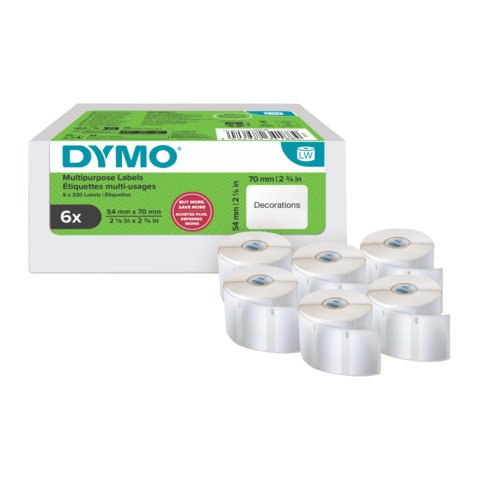 Rotoli 320 etichette DYMO® Label Writer per spedizioni e badge 54×70 mm – bianco VALUE PACK 6 rotoli – 2234188