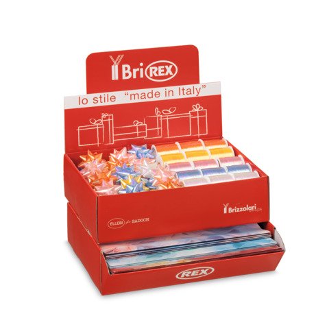 Espositore 100 fogli carta regalo raso + 50 stelle + 30 rocchetti Bri Rex fantasia velo – RASOCOORD34G
