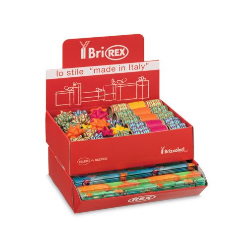 Espositore 100 fogli carta regalo raso + 50 stelle + 30 rocchetti Bri Rex fantasia cactus – RASOCOORD35G