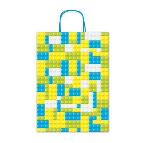 Borsa shopper Rex-Sadoch Allegra Mattoncini su kraft bianco – 16x8x21 cm azzurro/verde – conf. 25 pz – SDF16-275J