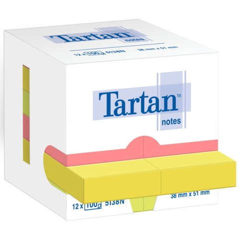 Foglietti riposizionabili Tartan™ Notes 51×38 mm colori assortiti neon – conf. 12 blocchetti da 100 ff – 5138N